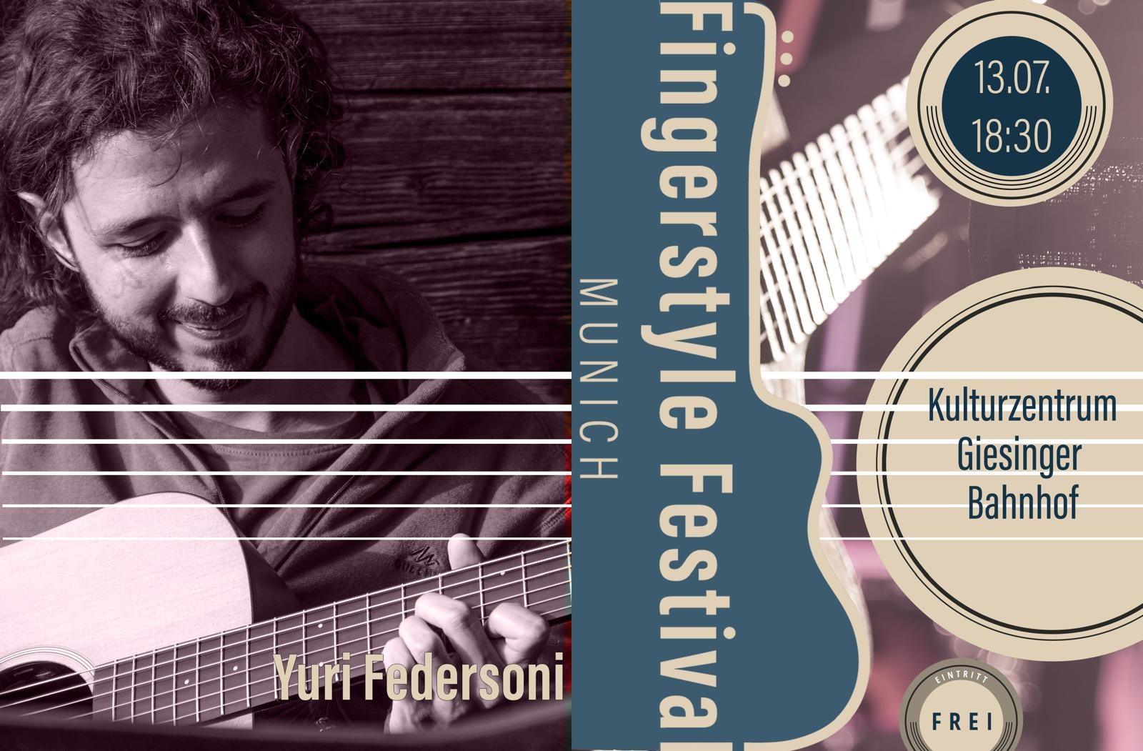 Flyer do 1° Fingerstyle Festival em Munique na Alemanha - julho de 2024