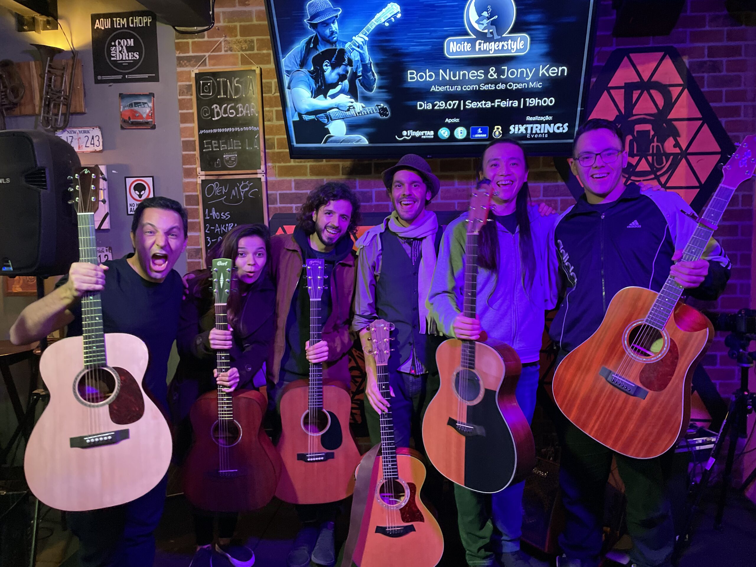 1° noite fingerstyle - Ross, Raabe, Yuri, Bob Nunes, Jony Ken e Akira - São Paulo - julho de 2022
